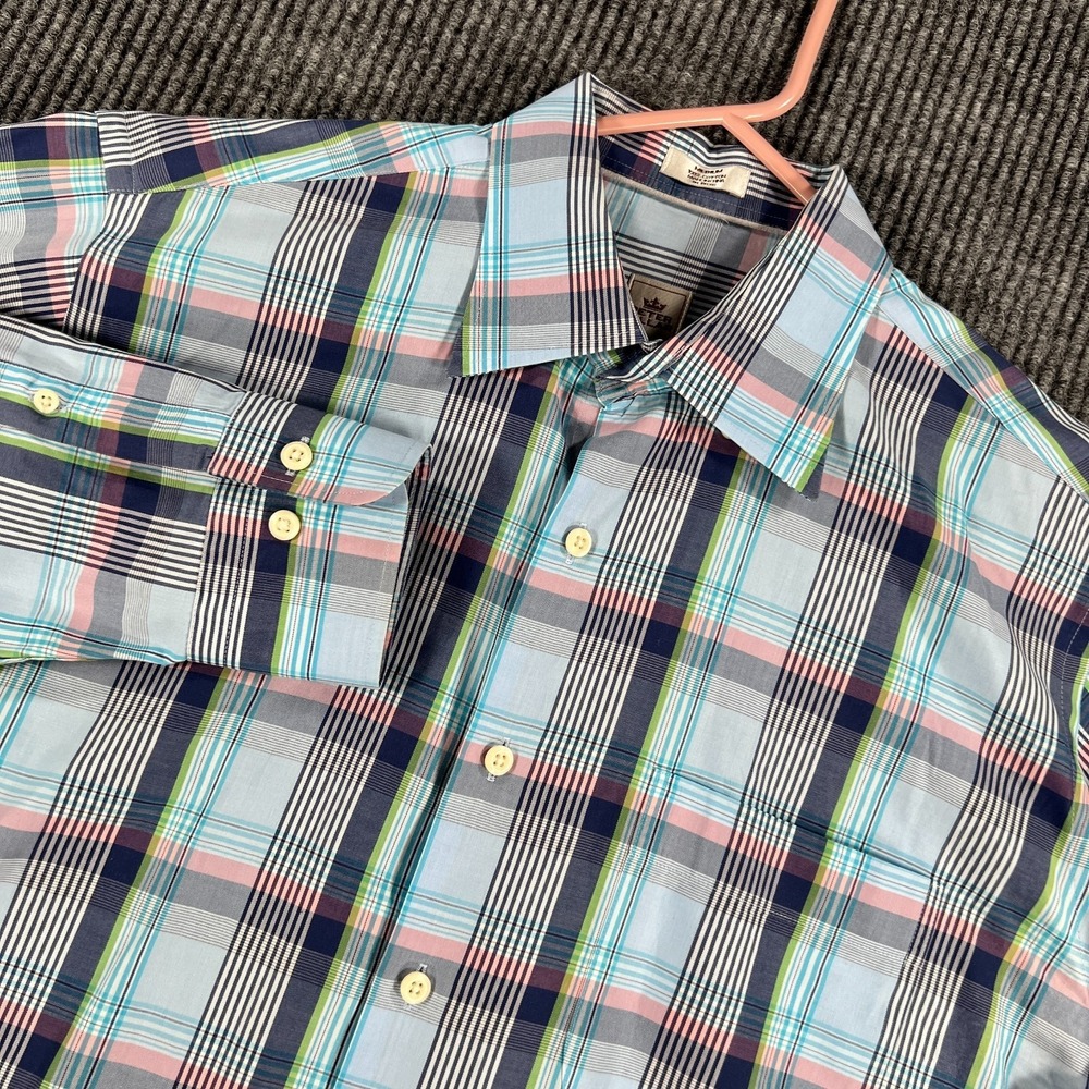 Peter Millar Shirt Mens Medium Blue Plaid Long Sleeve Button Up Casual Dress